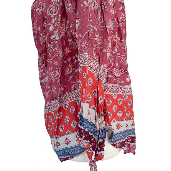 beach lunch lounge Women's Pink Off Shoulder Floral Boho Blouse Shirt Medium - Picture 7 of 11